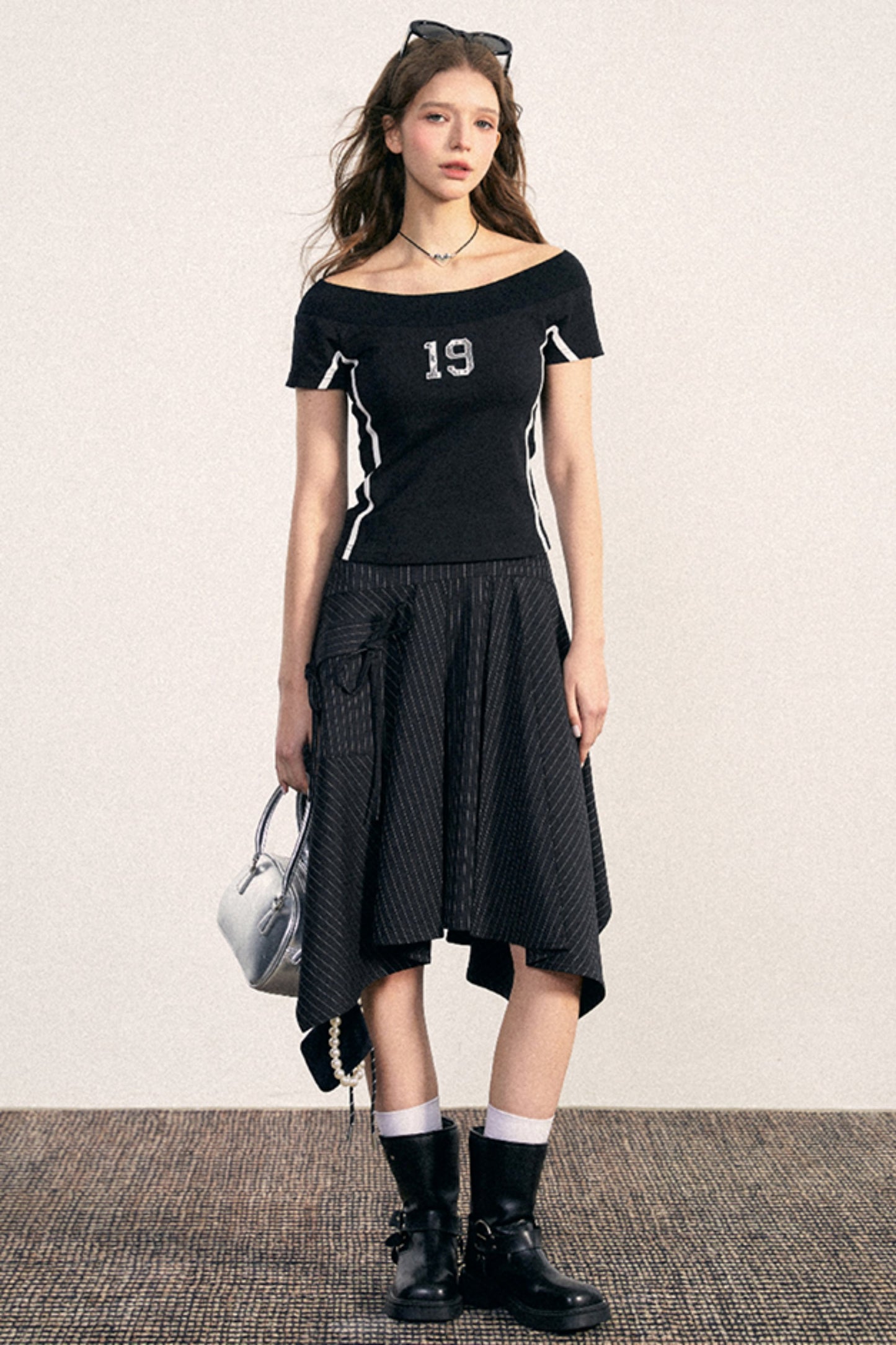 One-Shoulder Design Knit T-Shirt