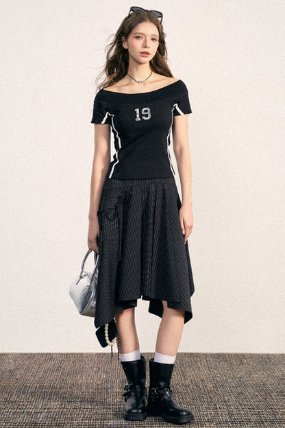 One-Shoulder Design Knit T-Shirt