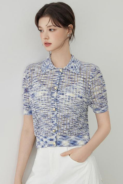 Elegant Polo Collar Short Sleeve Knit