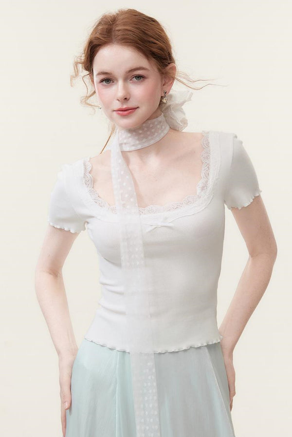 Slim Lace Bowtie Top