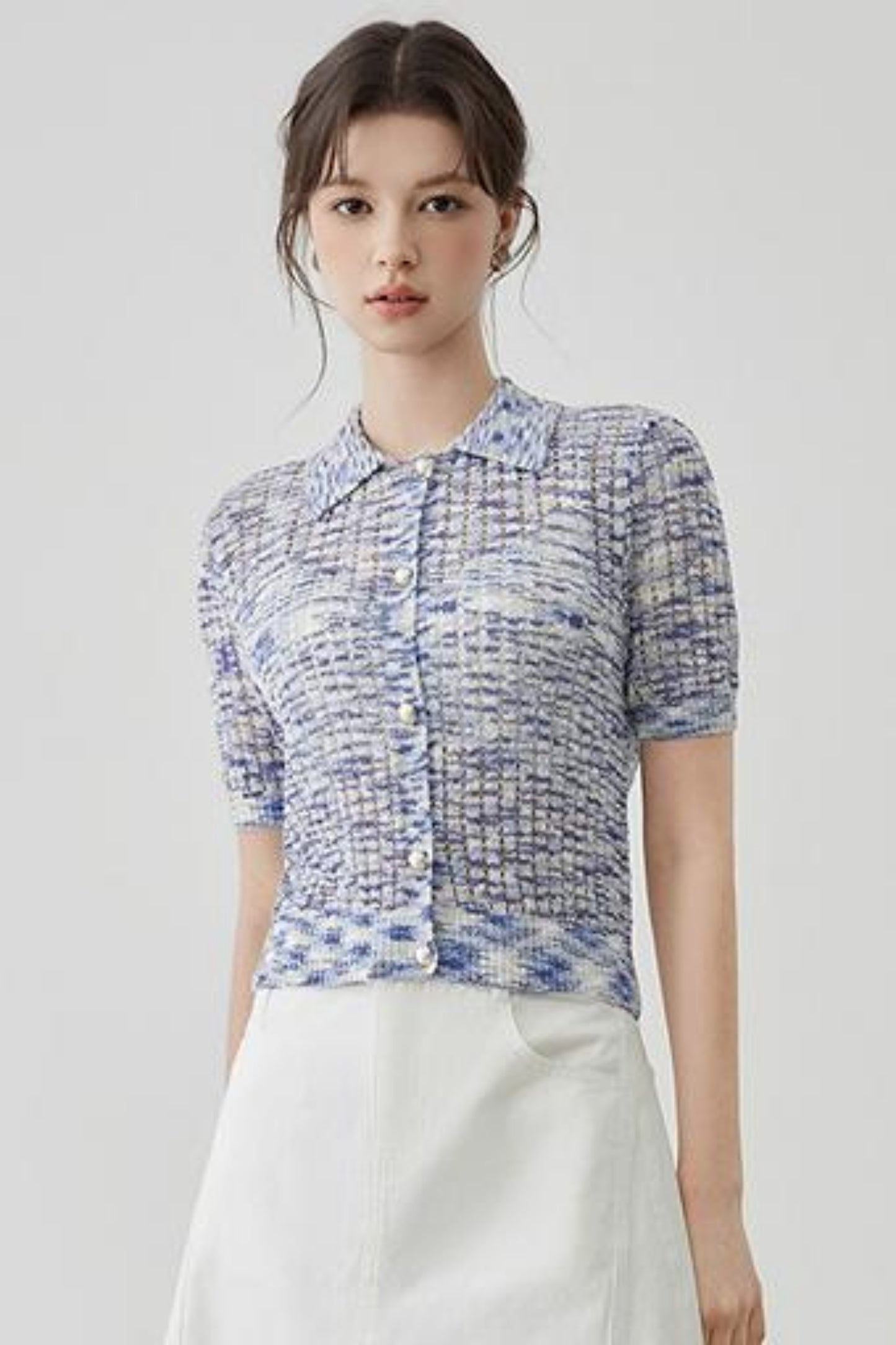 Elegant Polo Collar Short Sleeve Knit