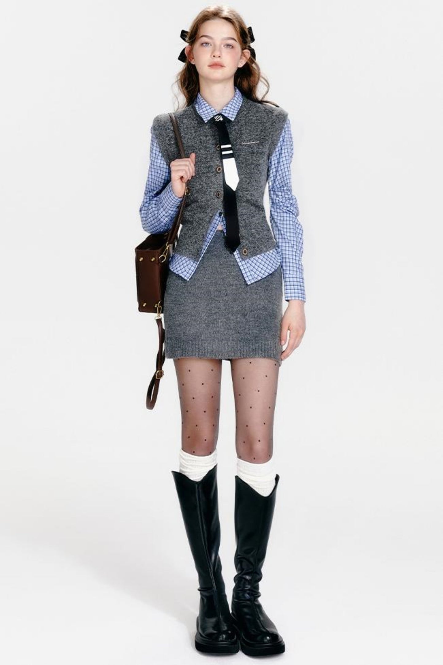 Chic Knit Vest & Skirt Set-Up