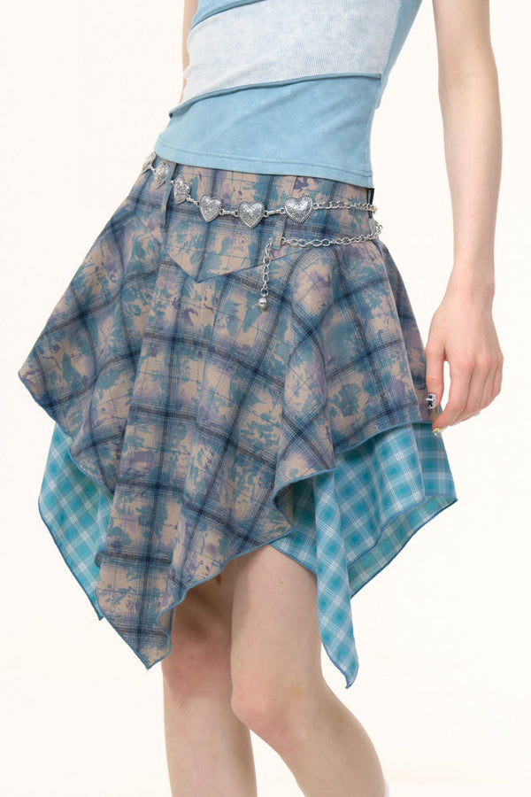 Summer Tie-Dye Plaid Skirt