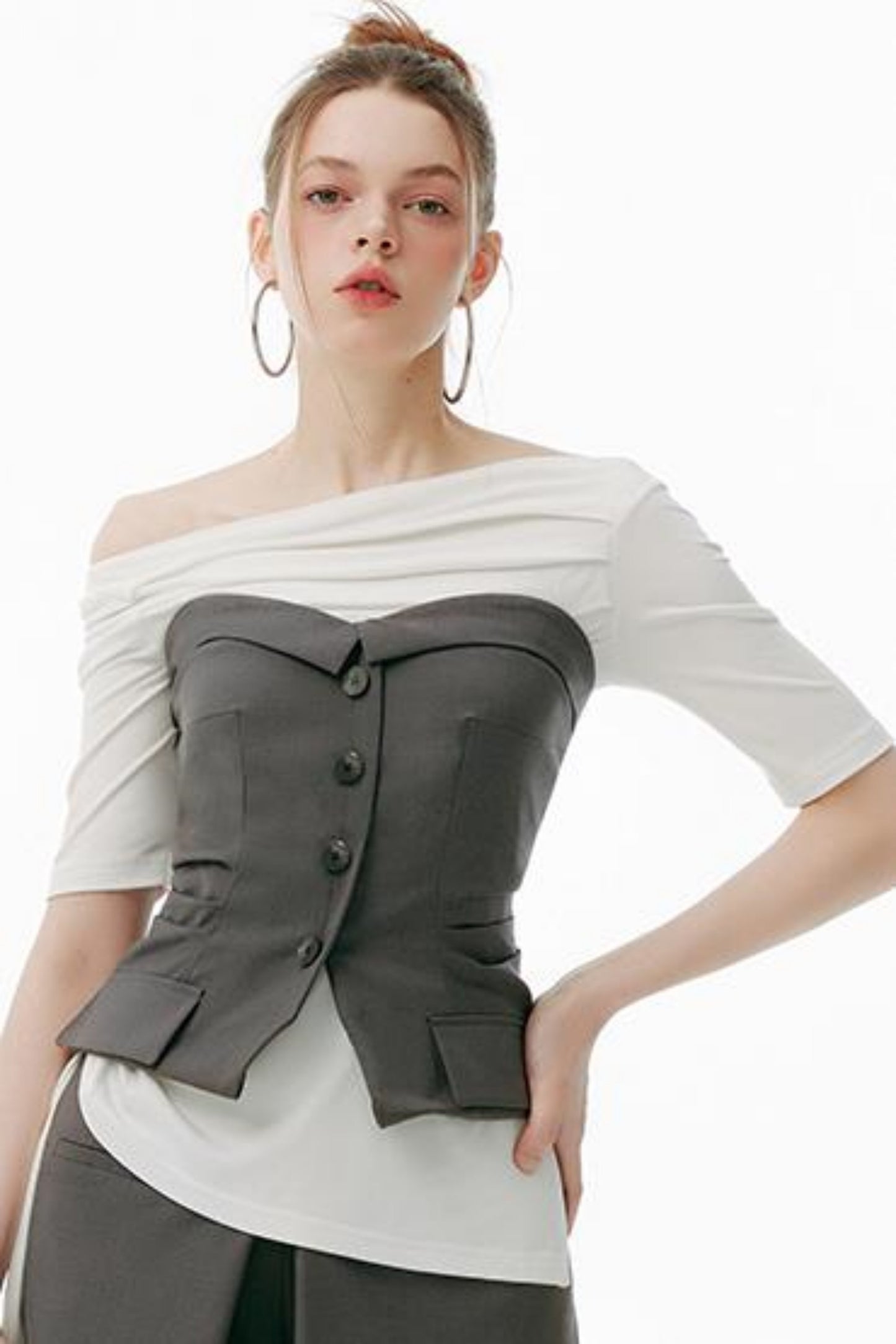 Gray One-Shoulder Bustier Set-Up