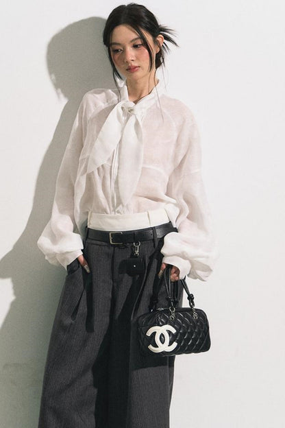 Lace Bow Loose Shirt