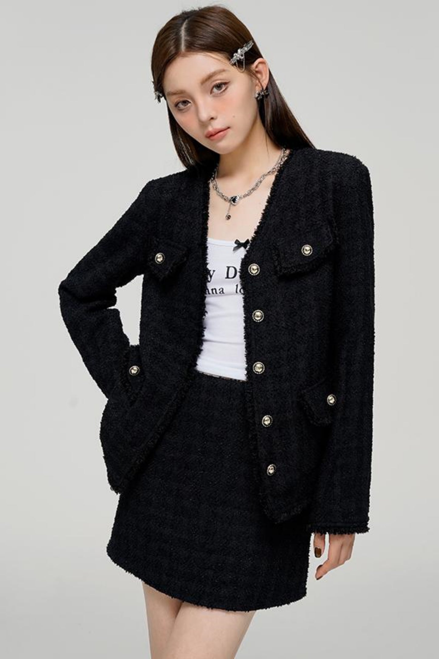 Black Edge Jacket & Chili Skirt Set-Up