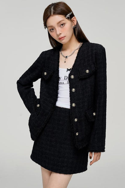 Black Edge Jacket & Chili Skirt Set-Up