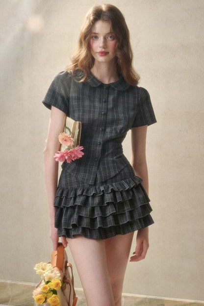 Lace Waist Check Shirt Set-Up