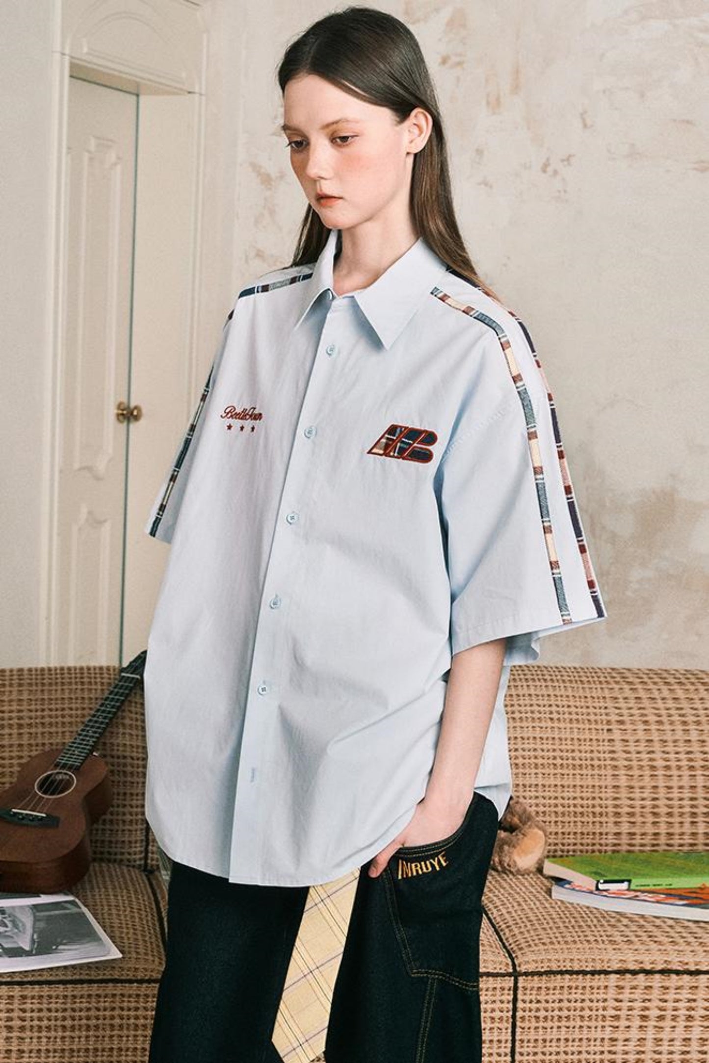 Grid Pattern Half Sleeve Shirt