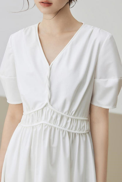 Minimalist Solid Puff Sleeve Dress