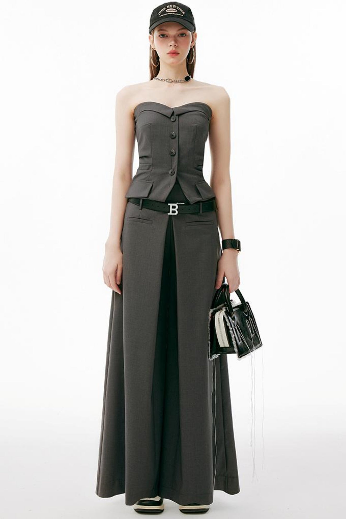 Gray One-Shoulder Bustier Set-Up