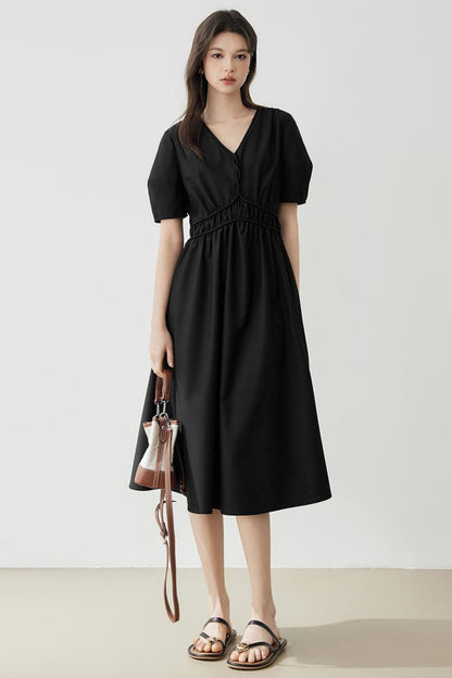 Minimalist Solid Puff Sleeve Dress