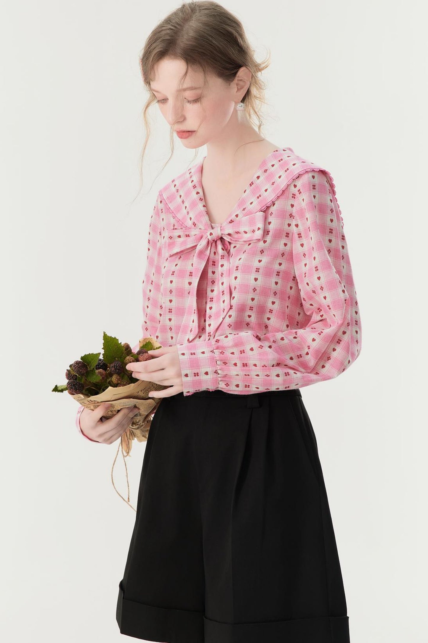 Pink Plaid Embroidered Shirt