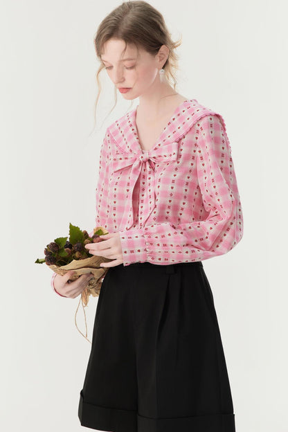 Pink Plaid Embroidered Shirt