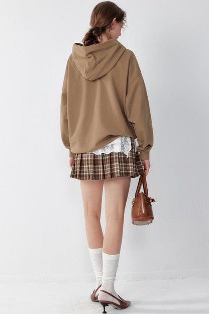Brown Plaid Pleated A-Line Skirt