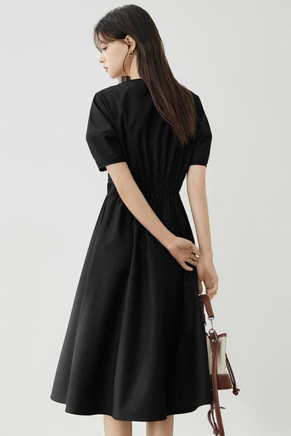 Minimalist Solid Puff Sleeve Dress
