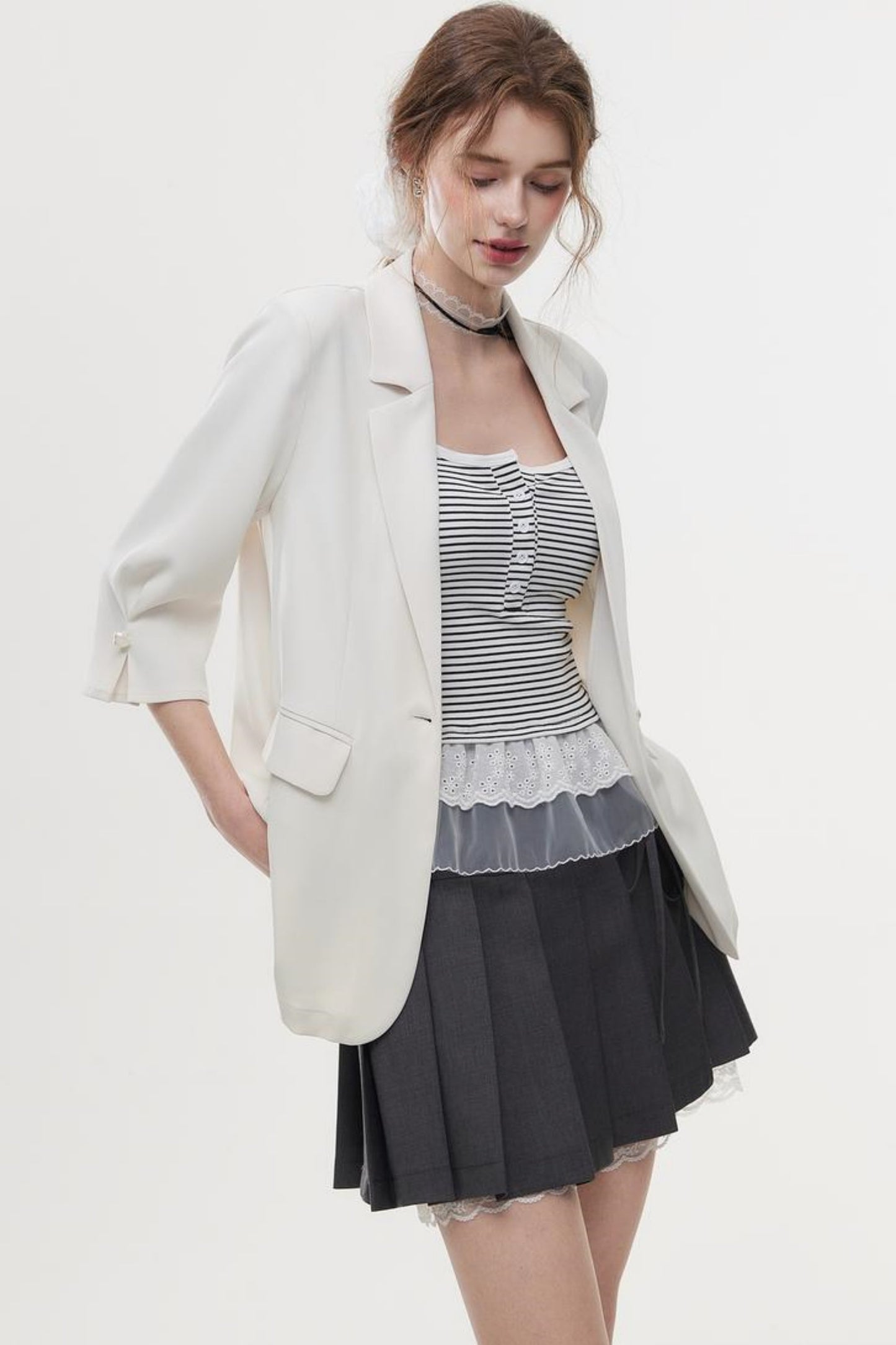 Lace-Trimmed Knit Peplum Top