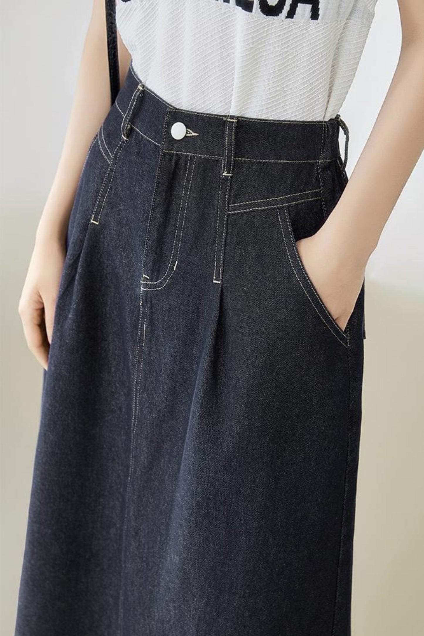 High-Waisted Denim Bustier Skirt