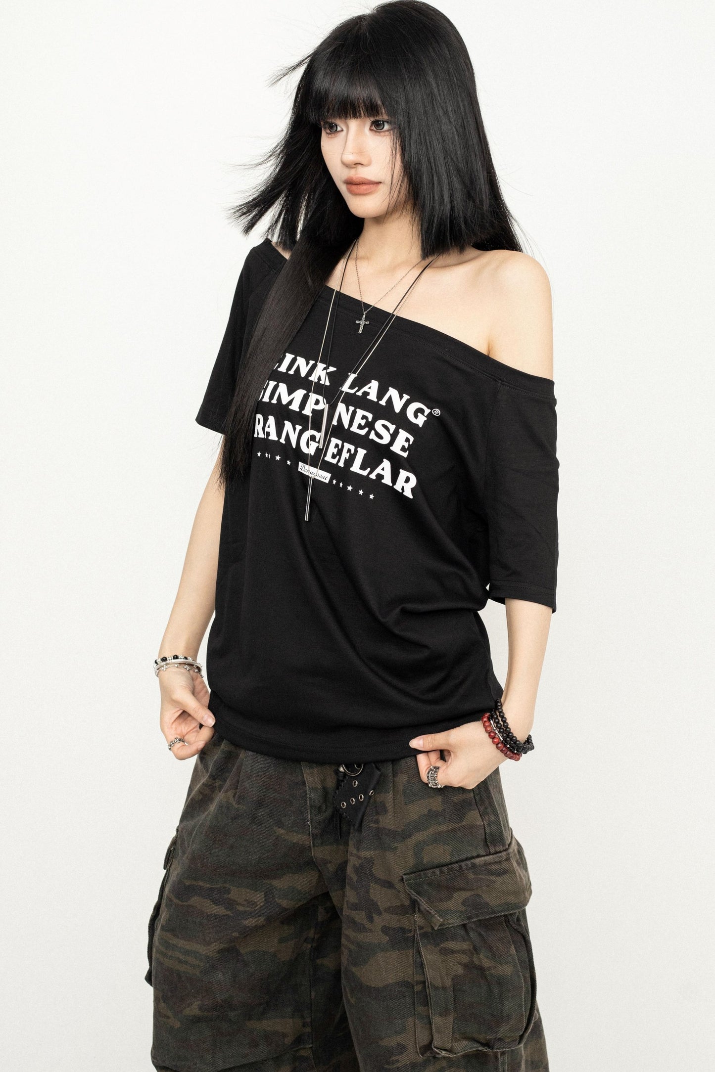 Casual Black Off-Shoulder Tee