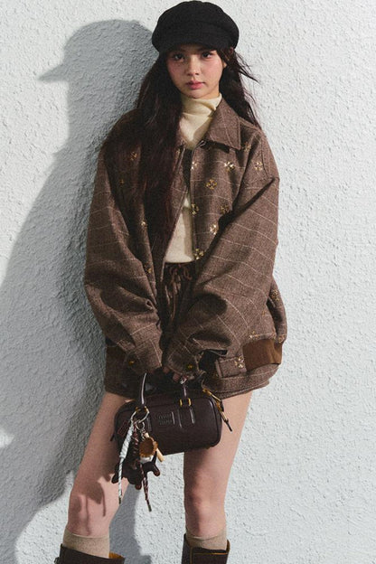 Khaki Beaded Lapel Jacket & Skirt Set-Up