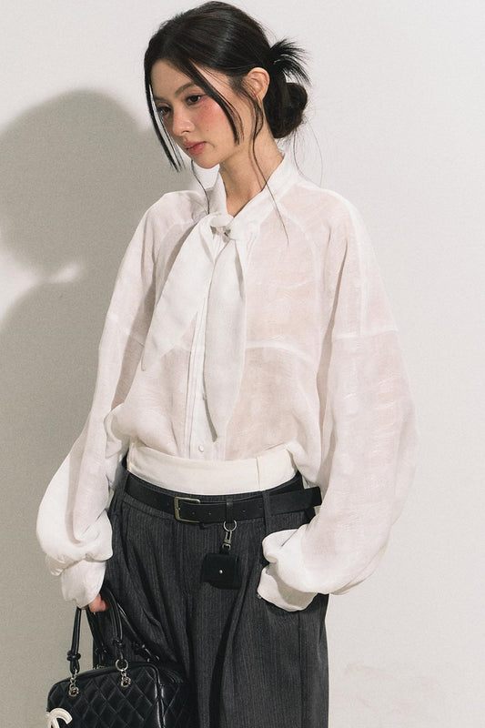 Lace Bow Loose Shirt