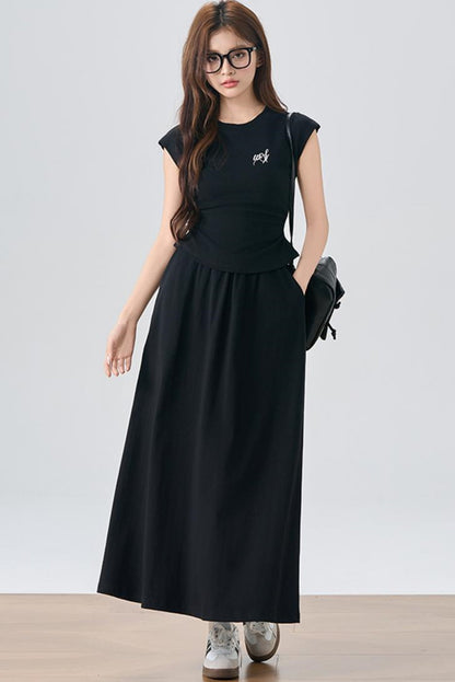 Flowy Sleeve Top And A-Line Skirt Set-Up