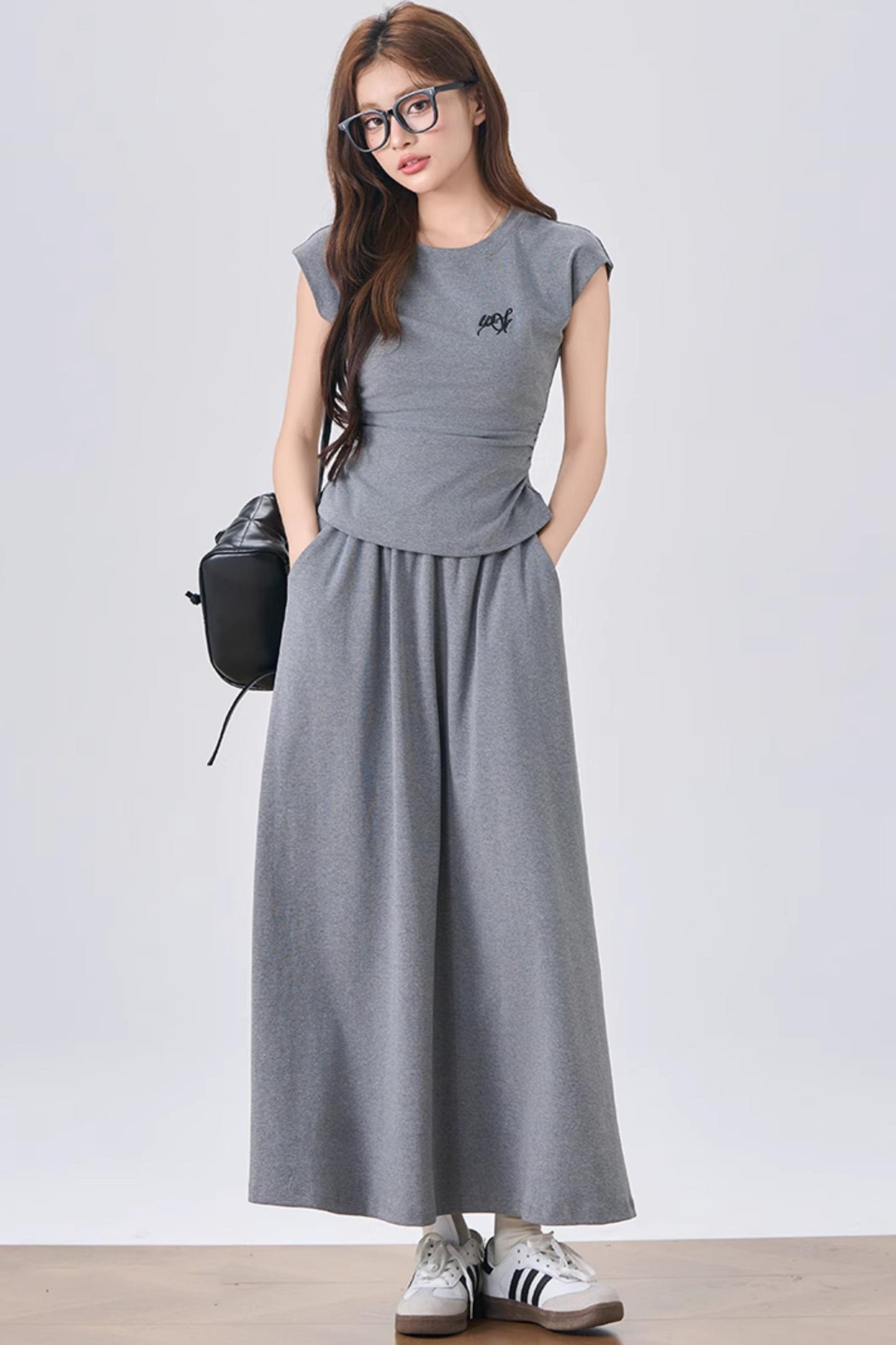 Flowy Sleeve Top And A-Line Skirt Set-Up