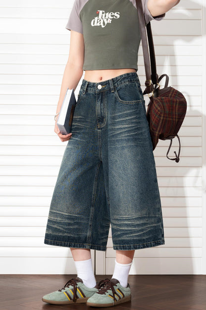 Wide Leg Cropped Denim Pants