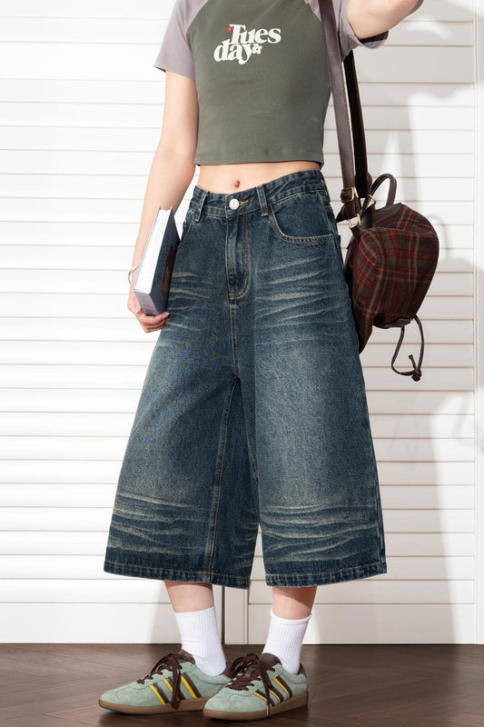 Wide Leg Cropped Denim Pants