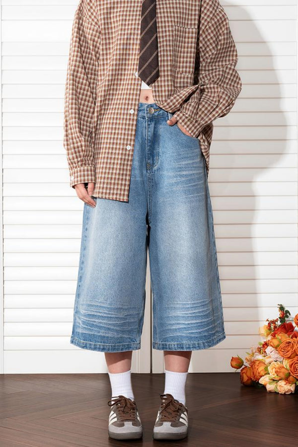 Wide Leg Cropped Denim Pants