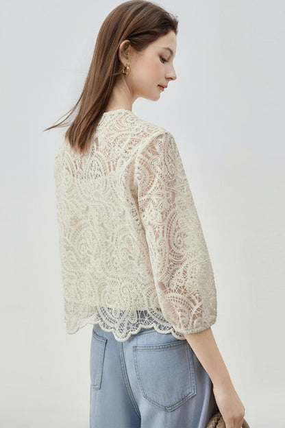 V-Neck Lace Blouse Set