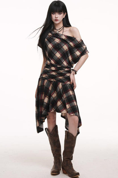Slanted Plaid Dress
