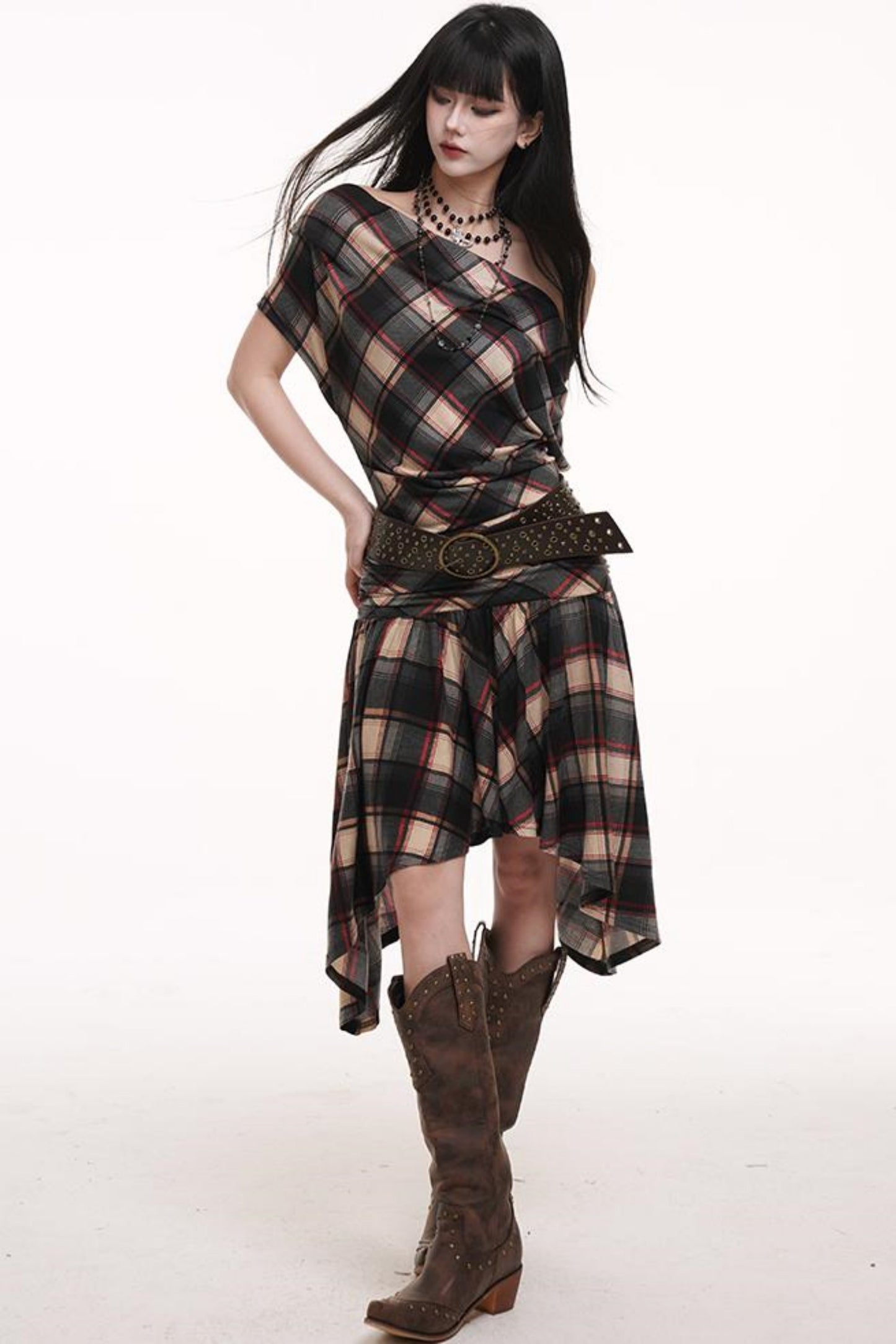 Slanted Plaid Dress