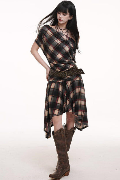 Slanted Plaid Dress