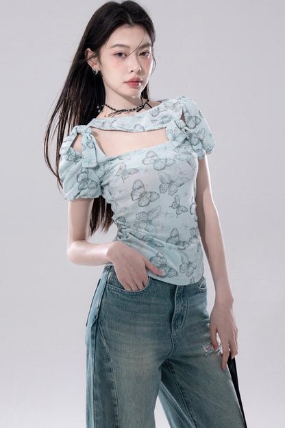 Frosted Green Cutout Knit Top