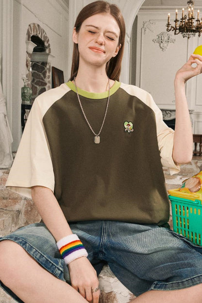 Color Block Shoulder Loose Fit T-Shirt