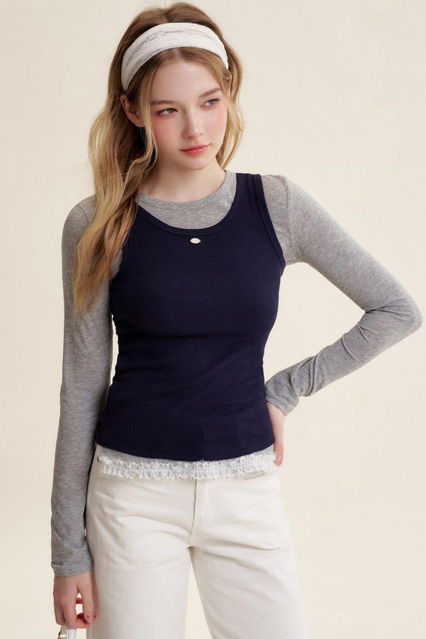 Colorblocked Cotton Tank & Long Sleeve T-Shirt Set