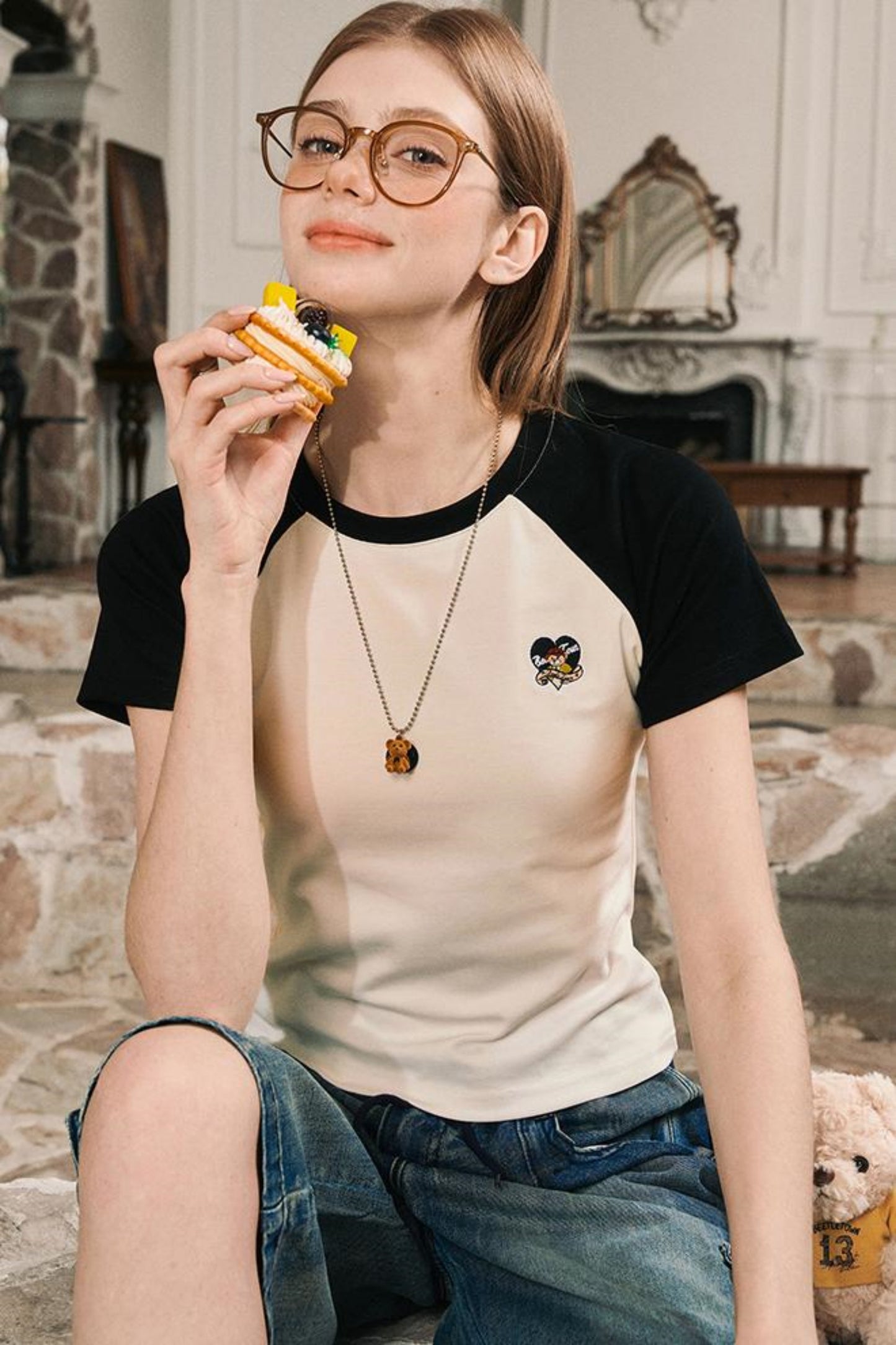 Color Block Shoulder Loose Fit T-Shirt