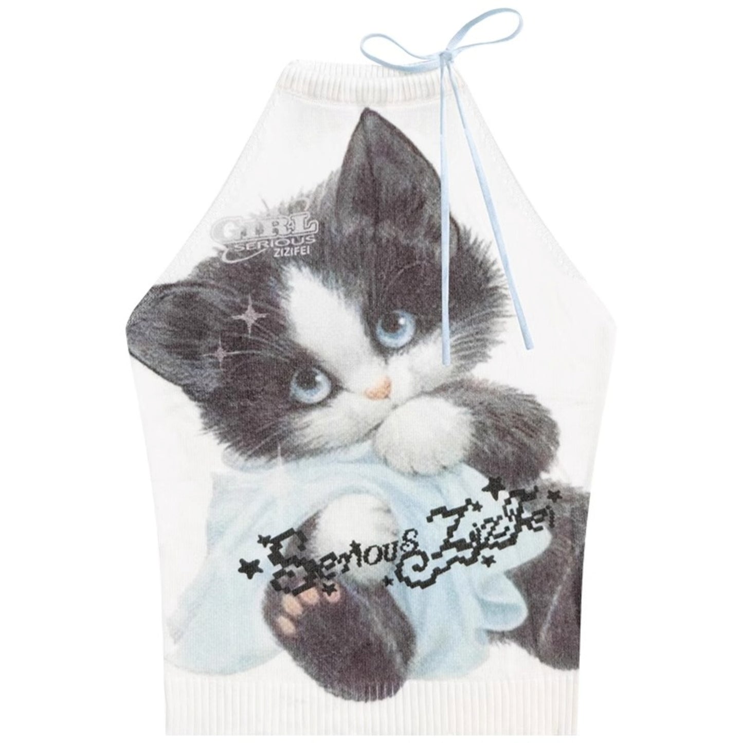 Summer Cat Knitted Halter Top