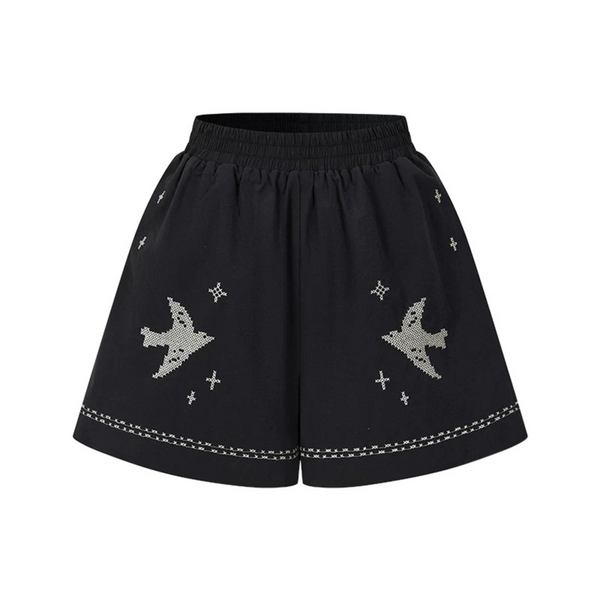 Bird Embroidered Cotton Linen Cardigan Set-Up