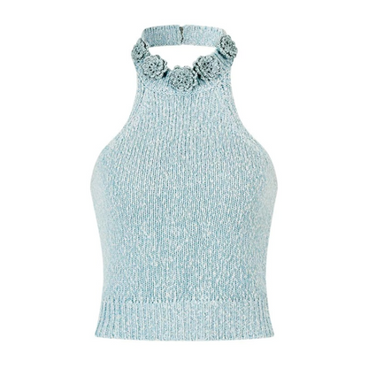 Handmade Crochet Floral Collar Sleeveless Top