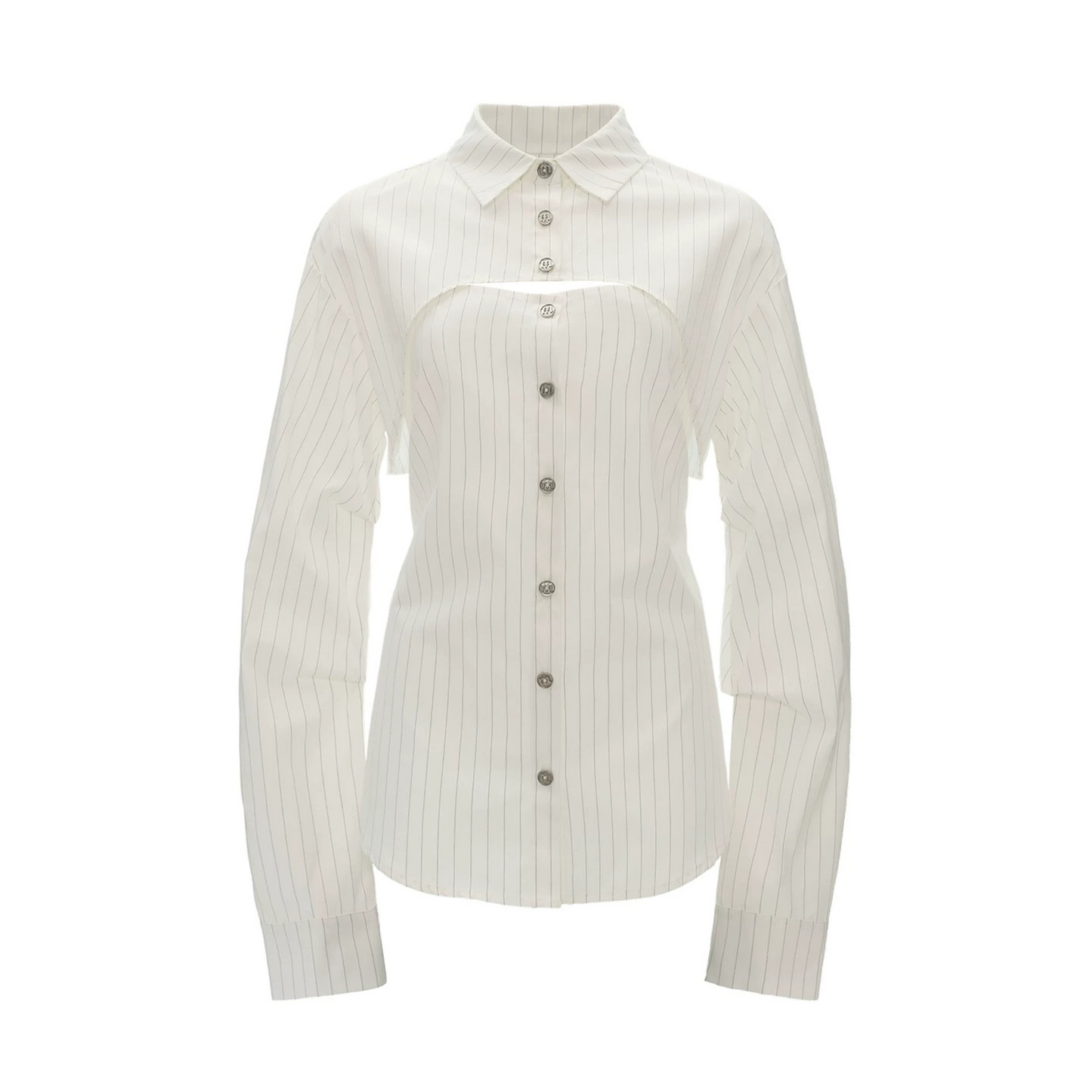 Vertical Stripe Shirt Jacket with Tie Waist Camisole Set