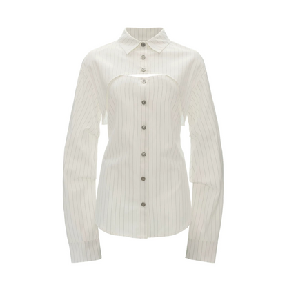 Vertical Stripe Shirt Jacket with Tie Waist Camisole Set