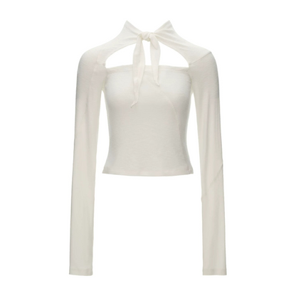 Bamboo Velvet Hollow Out Tie Long Sleeve Top