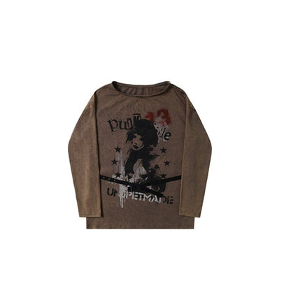 Vintage Off-the-Shoulder Long Sleeve T-Shirt