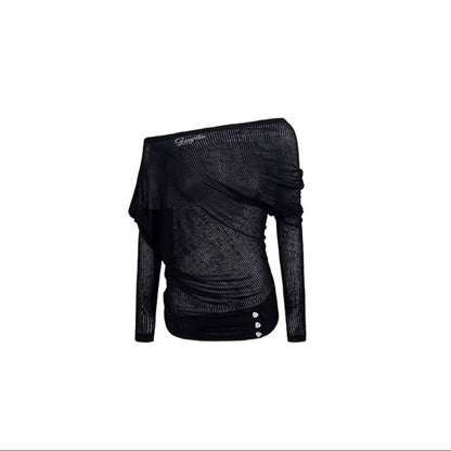 Slanted Shoulder Black Top