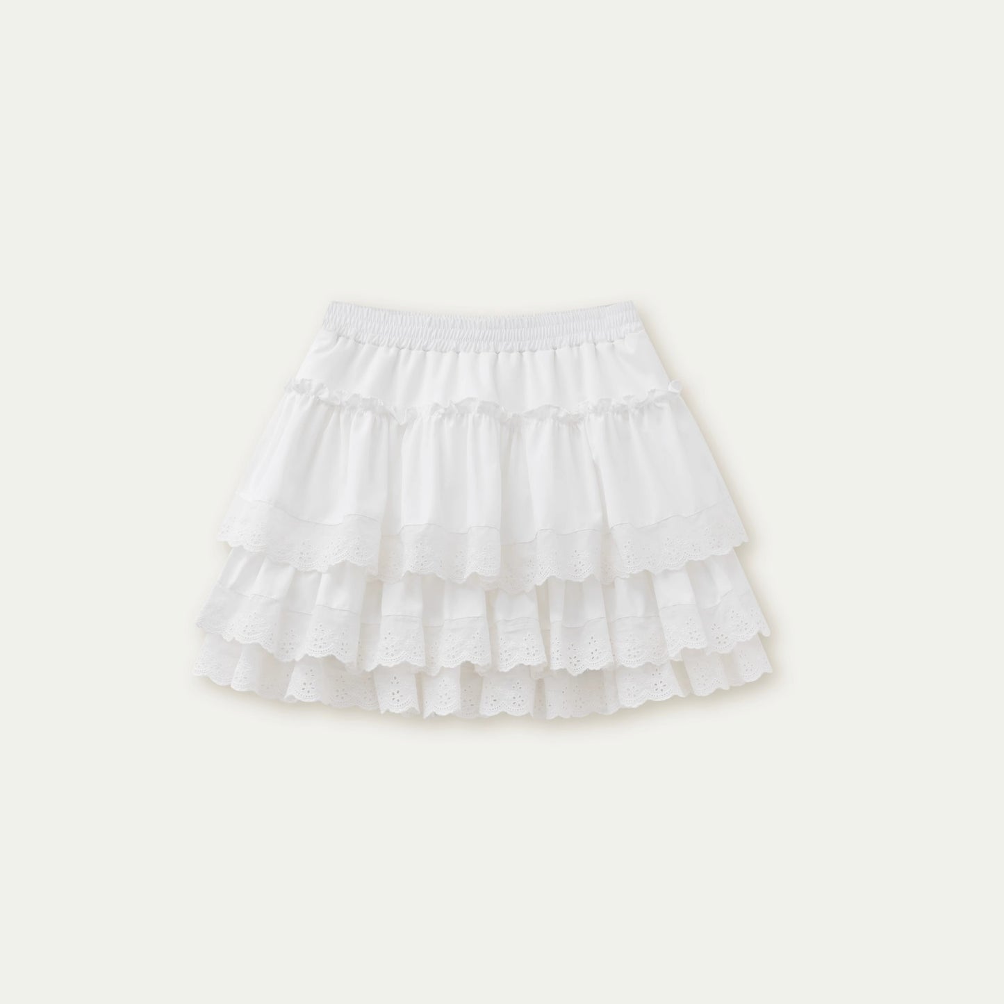 White Lace Tiered Midi Skirt