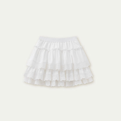 White Lace Tiered Midi Skirt