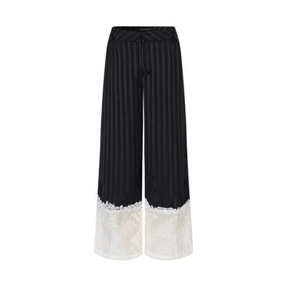 Flowing Tencel Embroidered Striped Straight-leg Pants