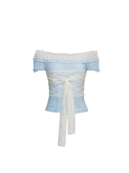 Strap Detail Off-Shoulder Lace Blouse